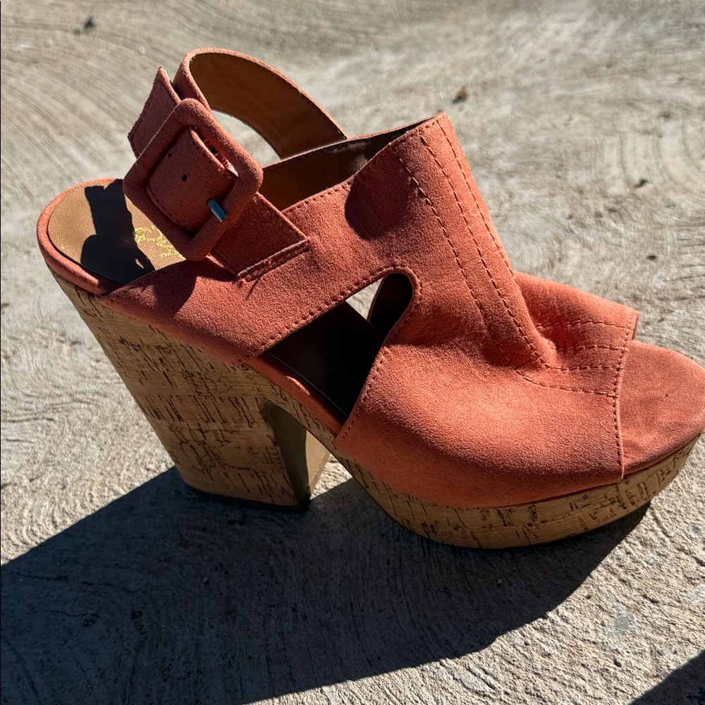 Qupid Terracotta Wedge Sandals
